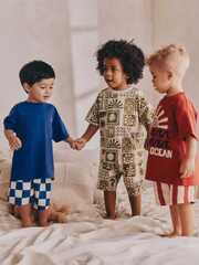 Пижама для мальчика Next AK0-016, 3 шт., Синий, Бежевый, Кирпичный