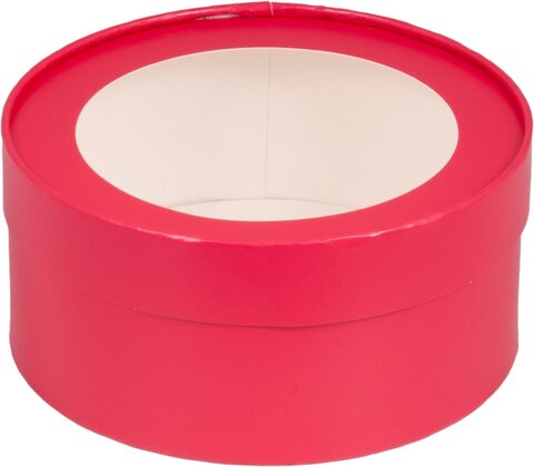 Коробка для сладостей круглая с окном диам.200мм выс.70 мм (красная)