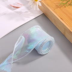 Лента органза с волнистым краем (4см*9,14м), Хамелеон, Серебро, 1 шт.