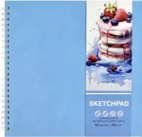 Альбом для рисования (Скетчпад) 210х210 мм, 40 л, блок - белый офсет 160 г/м?, арт. 65412 ДЕСЕРТ /обложка полноцветная печать, твёрдый переплёт на гребне, матовая ламинация, УФ-лак выборочный /