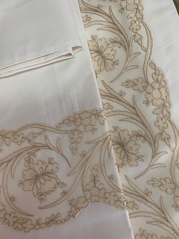 Постельное белье 1.5 спальное Palombella Percalle Pizzo бежевое