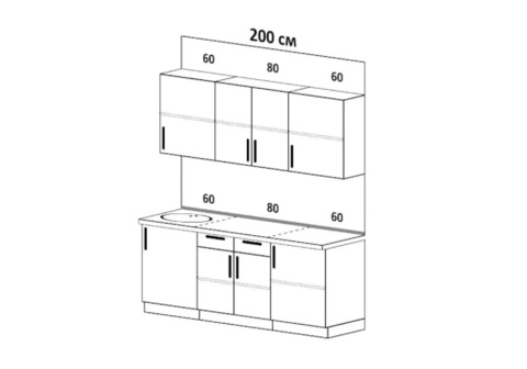 Кухня Оливия 2.0 м белый снег софт / графит софт