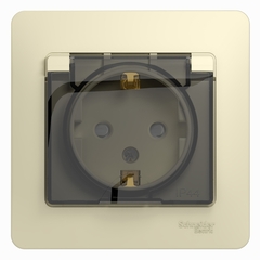 Schneider Electric Glossa Бежевый Розетка с заземляющими контактами со шторками с крышкой IP44, в сборе с рамкой скрытая установка GSL000248