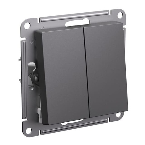 Выключатель двухклавишный 10AX 250 В. Цвет Базальт. Schneider Electric AtlasDesign. ATN001451