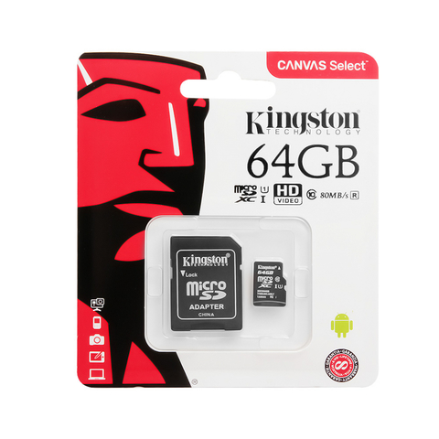 Карта памяти KINGSTON 64GB microSDXC Class10 до 80MB/s