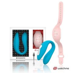 Голубой вибратор для пар с нежно-розовым пультом-часами Weatwatch Dual Pleasure Vibe - 