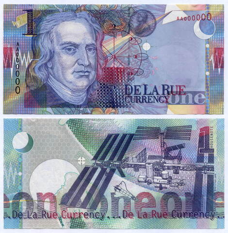 Тестовая банкнота "Исаак Ньютон" 1999 год. Великобритания - De La Rue. Серия AA. UNC