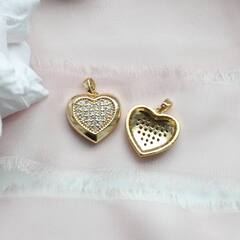 Подвеска Сердце с фианитами, 17*17 мм, позолота. П043