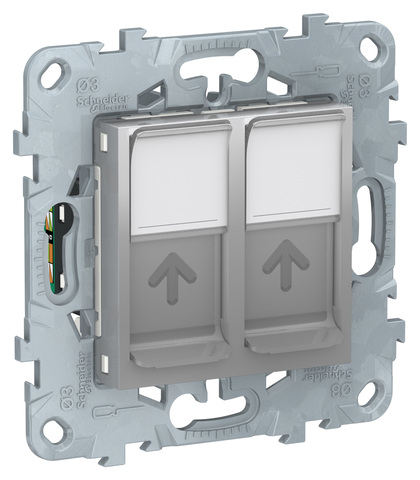 Роетка компьютерная, RJ45, двойная, кат. 5е UTP. Цвет Алюминий. Schneider Electric Unica New. NU542030