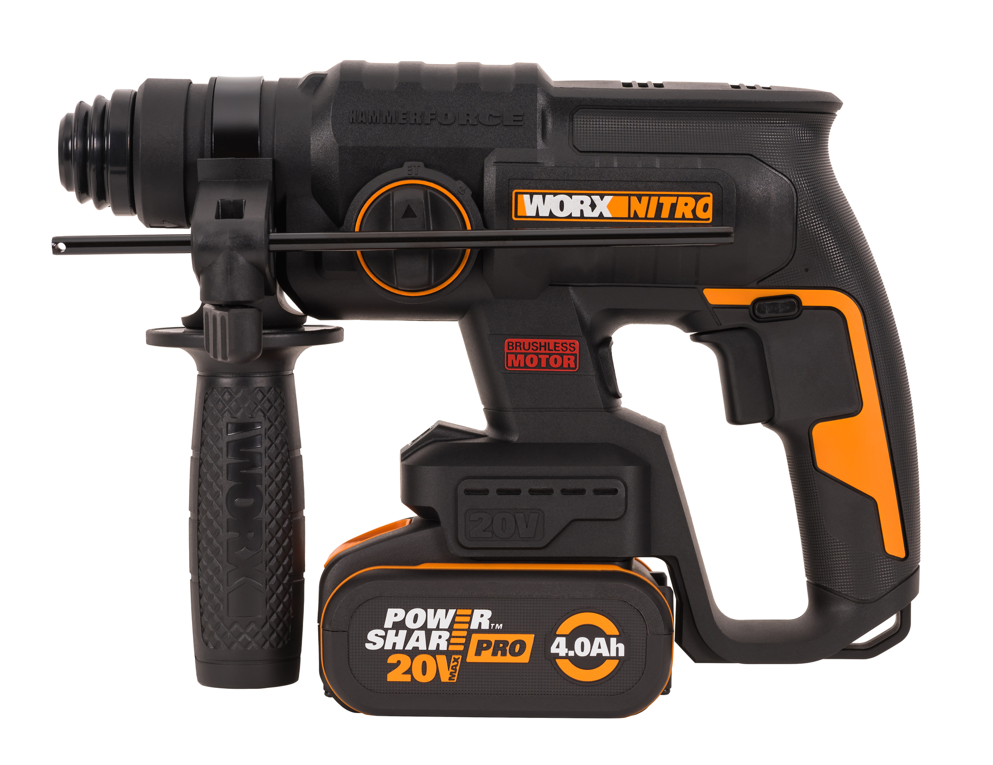 Перфоратор аккумуляторный бесщеточный WORX WX381, 20В, 4Ач x1, ЗУ 2А, кейс