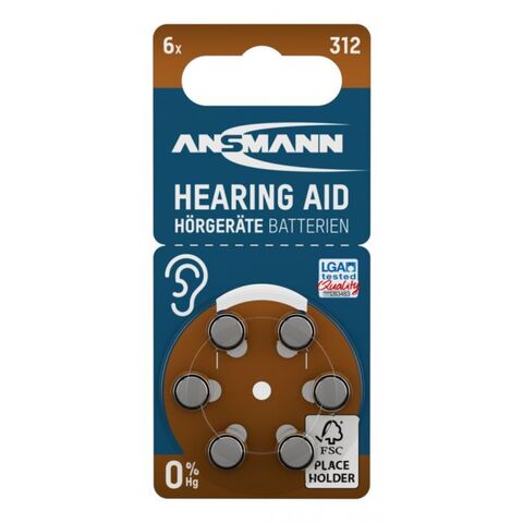 Батарейка для слуховых аппаратов AZA 312 ANSMANN - 6 шт