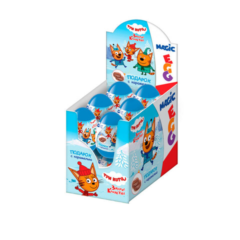 ТРИ КОТА ЗИМНИЕ КАНИКУЛЫ MAGIC EGG Карамель в пластиковом яйце с подарком 1кор*6бл*12шт, 10г.