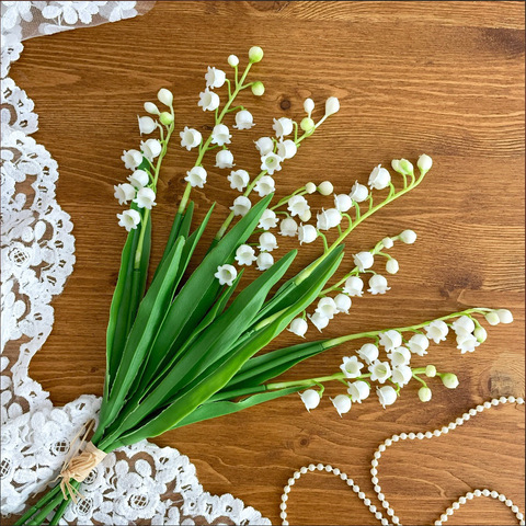 Ландыши искусственные из мягкого пластика, реалистичные, букет 4 ветки.