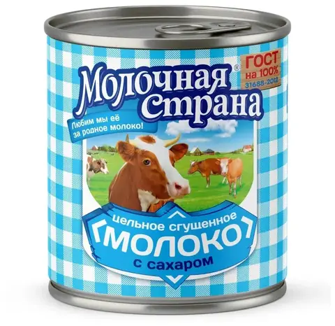 Молоко цельное сгущенное с сахаром молочная страна 380г