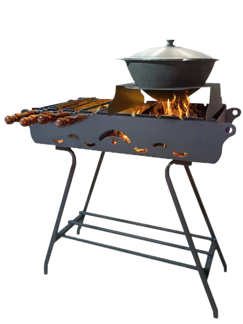 Мангал с подказанником 10-12 л. и дровницей, металл 2мм, (разборный)