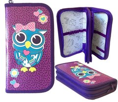 Пенал 2 отделения ПЧЕЛКА, лам. картон, молния, 190 х 105 мм, "Милый совенок", фиолетовый