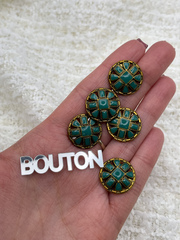 Пуговицы бронзовый металл с бирюзовой (сине-зеленой) эмалью и квадратными деталями