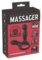 Черный вибромассажер простаты с нагревом и ротацией Prostate Plug - 14,5 см. - 
