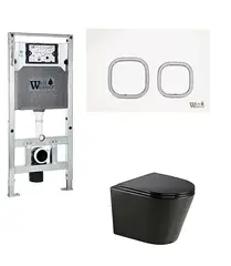 Унитаз с инсталляцией WeltWasser AMBERG 506 ST+SALZBACH 043 GL-BL+AMBERG RD-WT черный/кнопка белая, безободковый, с крышкой микролифт, слив торнадо