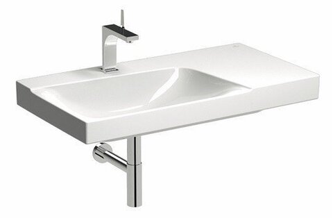 Раковина Geberit Xeno² с полкой: B=90см, T=48см, Отверстие под смеситель=По центру, Перелив=Без, Полочное пространство=Правая, Белый / Специальное керамическое покрытие KeraTect