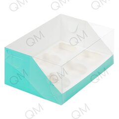 Коробка под капкейки с пластиковой крышкой 235*160*100 мм (6) (тиффани), 10шт