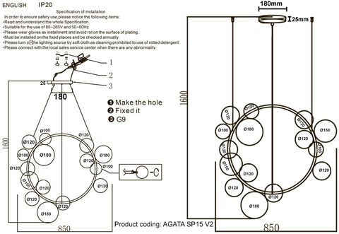 Подвесная люстра Crystal Lux AGATA SP15 V2 CHROME/TRANSPARENTE