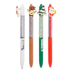 
          Ручка шариковая, автоматическая, Basir, синие чернила, серия "Новогодние", цветной корпус со стразами и подвеской, 36 шт