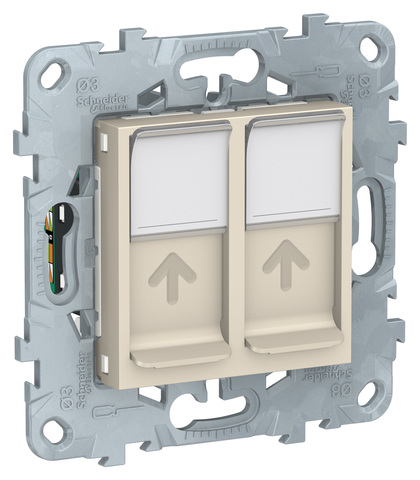 Роетка компьютерная, RJ45, двойная, кат. 5е UTP. Цвет Бежевый. Schneider Electric Unica New. NU542044