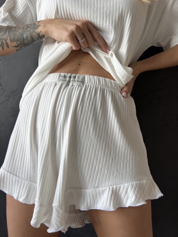Пижама Моника лапша с футболкой и шортами (белый)