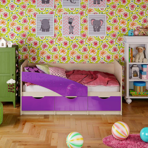 Кровать Бабочки фиолетовый