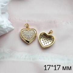 Подвеска Сердце с фианитами, 17*17 мм, позолота. П043