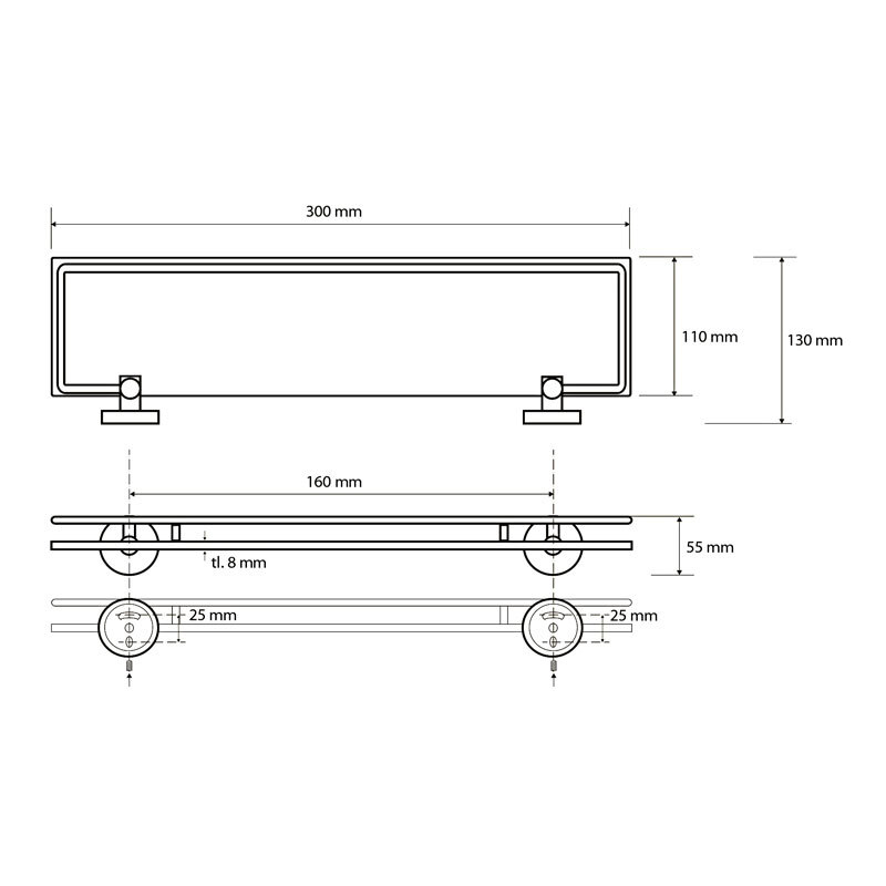 полка Bemeta из стекла 300 мм