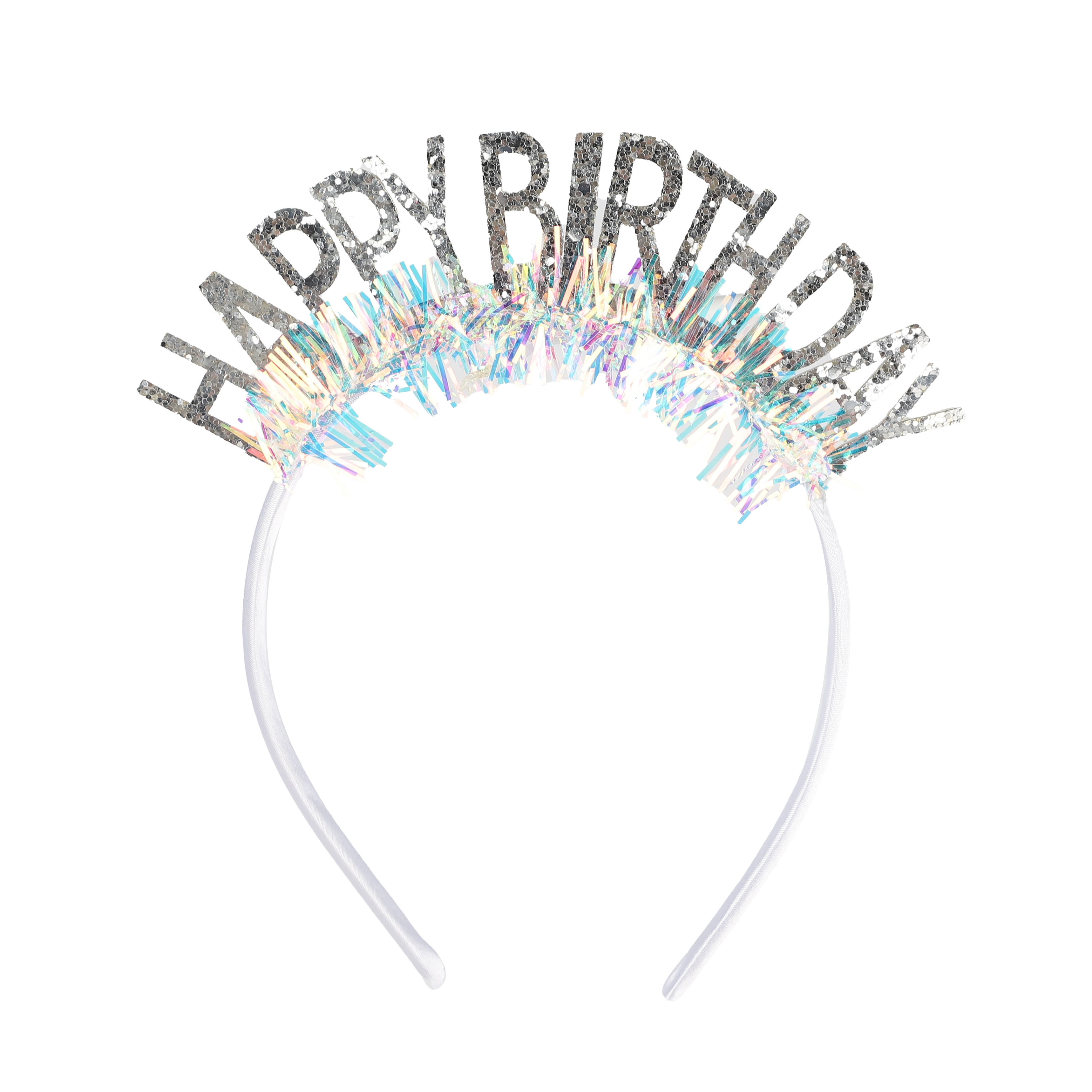 Ободок, Happy Birthday, Серебро, с блестками, 1 шт.