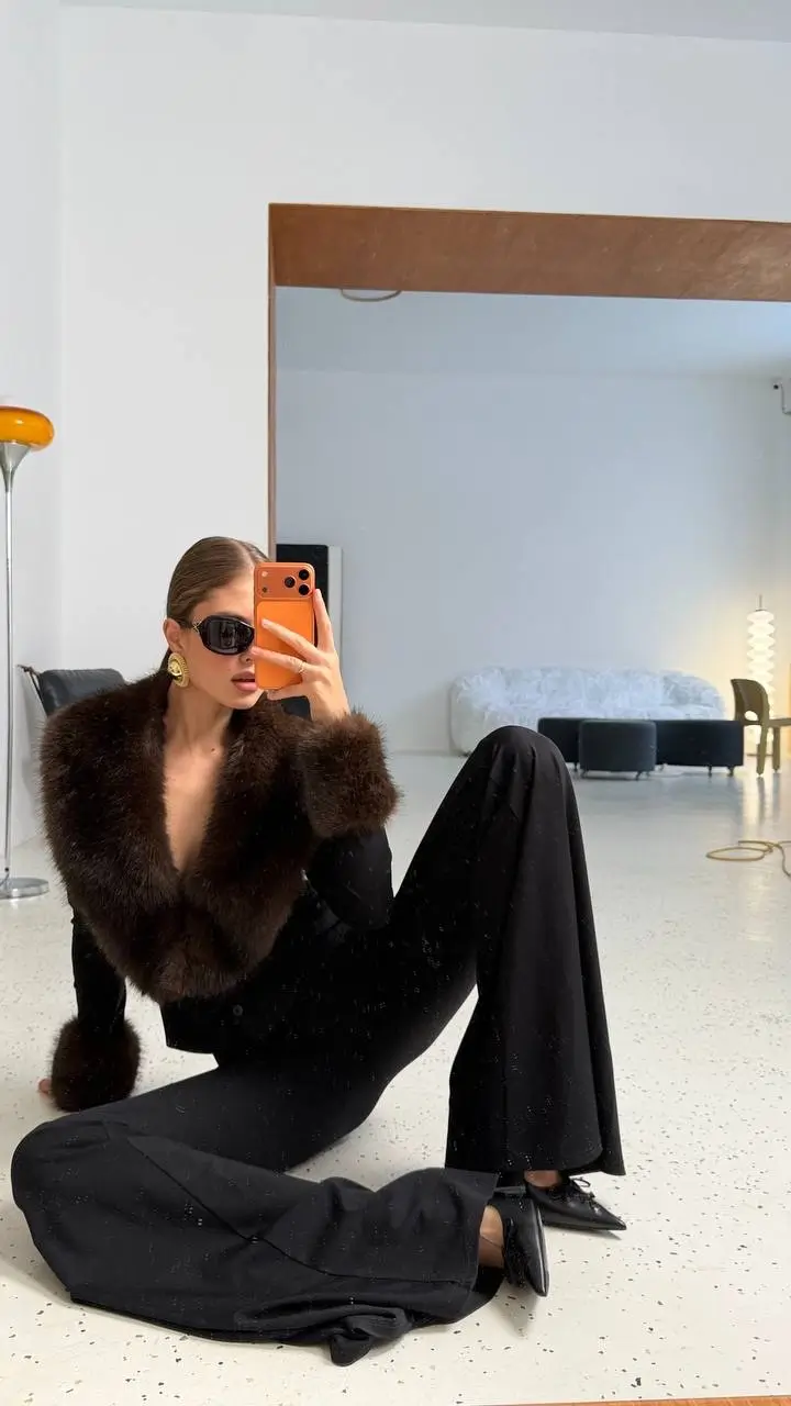 Кардиган с мехом, Черный