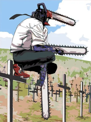 Картина по номерам Человек-Бензопила кладбище
