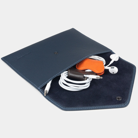 Конверт для хранения из кожи теленка, синего цвета
