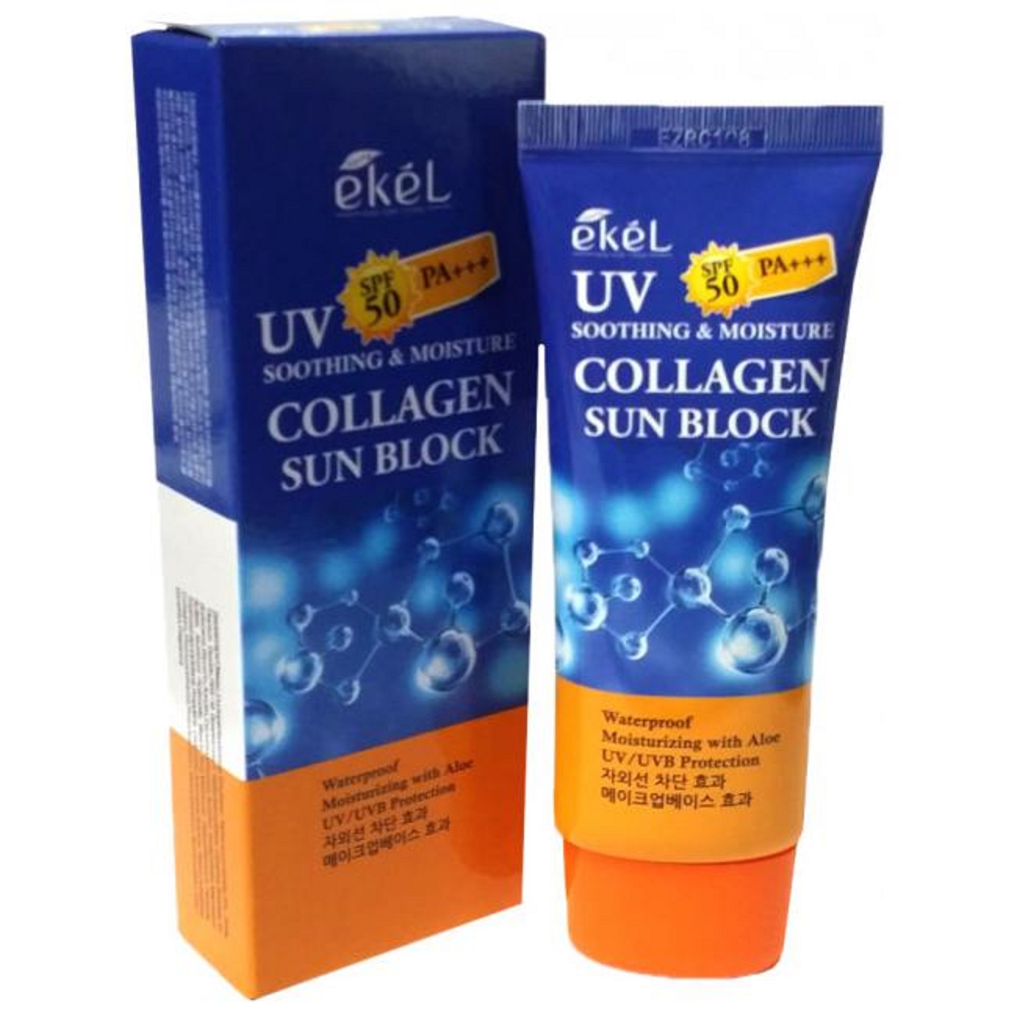 Коллаген sun. Ekel UV Soothing & Moisture Collagen Sun Block SPF 50 pa+++. Ekel Collagen Sun Block SPF. Солнцезащитный крем Ekel с коллагеном, spf50/pa+++, 70мл. E`Kel крем солнцезащитный Soothing & Moisture Collagen Sun Block, 70мл.