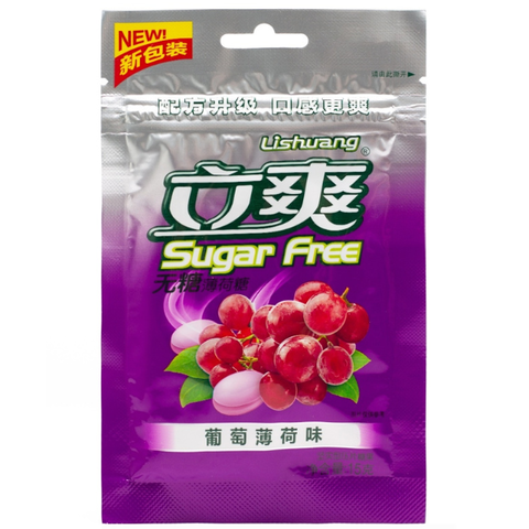 Освежающие леденцы без сахара со вкусом мяты и винограда Lishuang Sugar Free, 15 гр