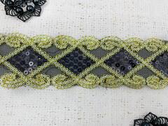 Тесьма пайетки на сетке, ш. 5,8 см, золото с чёрным