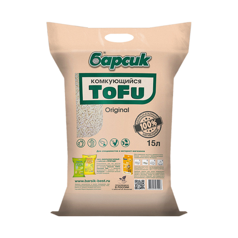 Наполнитель комкующийся (Тофу) Барсик TOFU Original 15 л