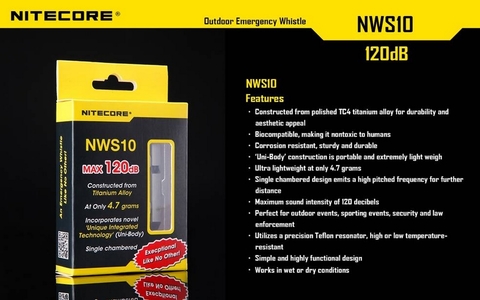 Брелок Nitecore NWS10 (11060) серебристый титан д.52мм ш.7мм в.7мм (доп.ф.:свисток)