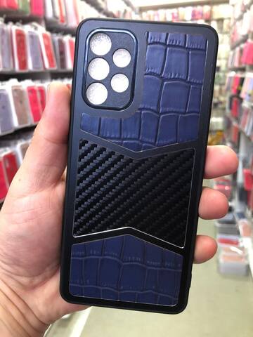 Силиконовый чехол с карбоном и эко-кожей Durable case UD series для Samsung Galaxy A32 4G (Синий)