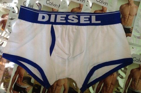 Мужские трусы боксеры белые с синей резинкой Diesel White blue Waistband Boxer