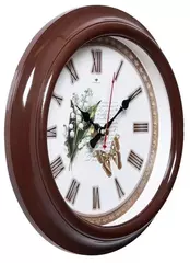 Часы 21 Bek настенные  2121-136 круг d=21см, корпус коричневый "Ландыши и бабочка" "Рубин"