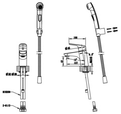 СМЕСИТЕЛЬ BRAVAT НА РАКОВИНУ С ГИГИЕНИЧЕСКИМ ДУШЕМ DROP F14898C-2