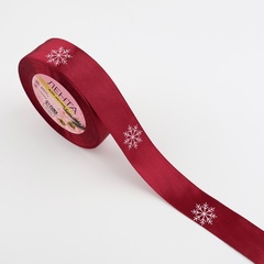 Лента Атласная (2,5см*23±1м), «Снежинки», Красная, 1 шт.