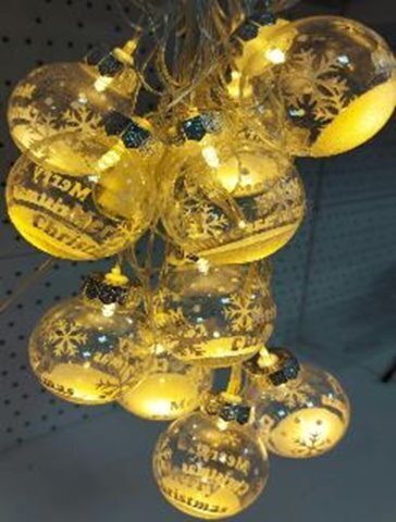 гирлянда нить диод 10л, пластиковый шарикСНЕЖИНКА С НАДПИСЬЮ 5.7см, 5М,  , пр упак (5М/10Л) Теплый Белый