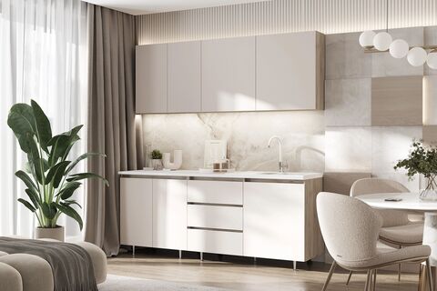 Кухня Челси 2,0м Компоновка №2 (Кашемир, Дуб Крафт серый (Антарес))