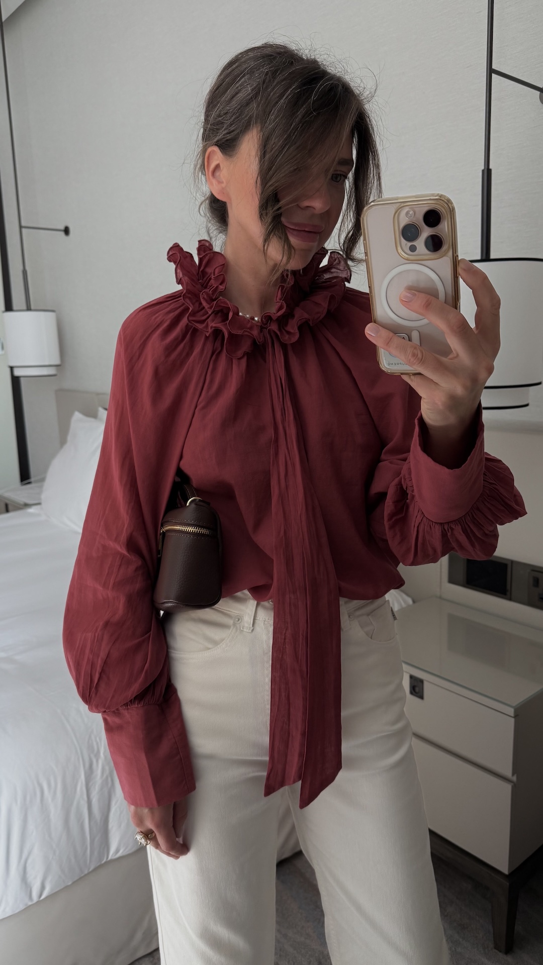 Блуза из облегчённого хлопка с оборками на вороте PREMIUM QUALITY