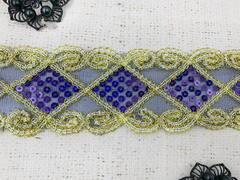 Тесьма пайетки на сетке, ш. 5,8 см, золото с электриком